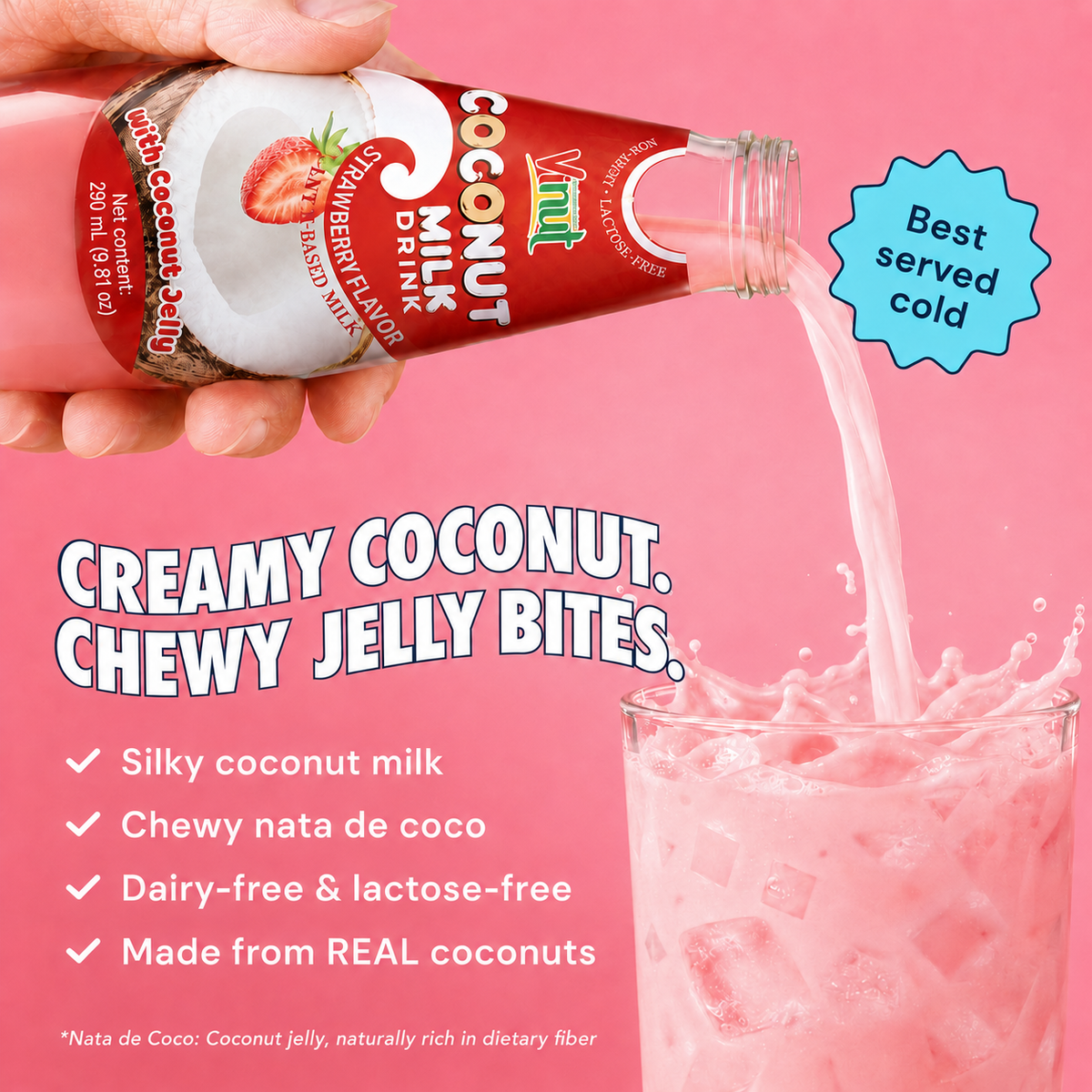 Strawberry Coconut Milk with Nata de Coco — 12 Pack | Creamy Coconut Drink with Jelly Pieces
