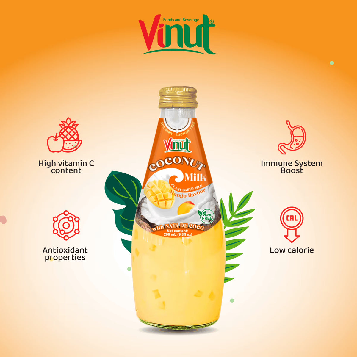Mango Coconut Milk with Nata de Coco — 12 Pack | Creamy Coconut Drink with Jelly Pieces