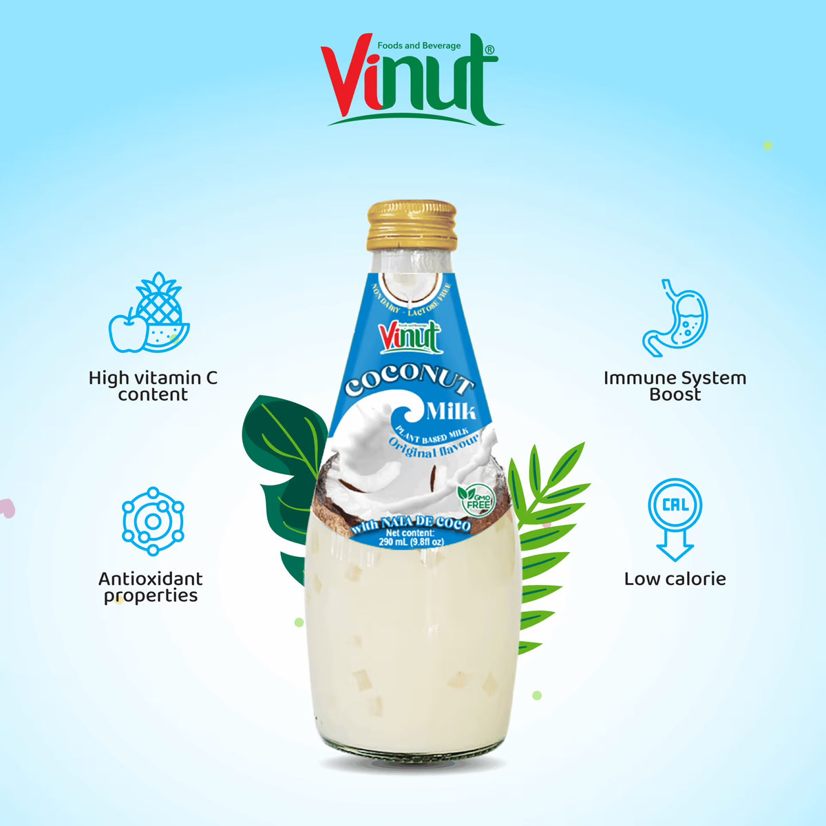 Original Coconut Milk with Nata de Coco — 12 Pack | Creamy Coconut Drink with Jelly Pieces