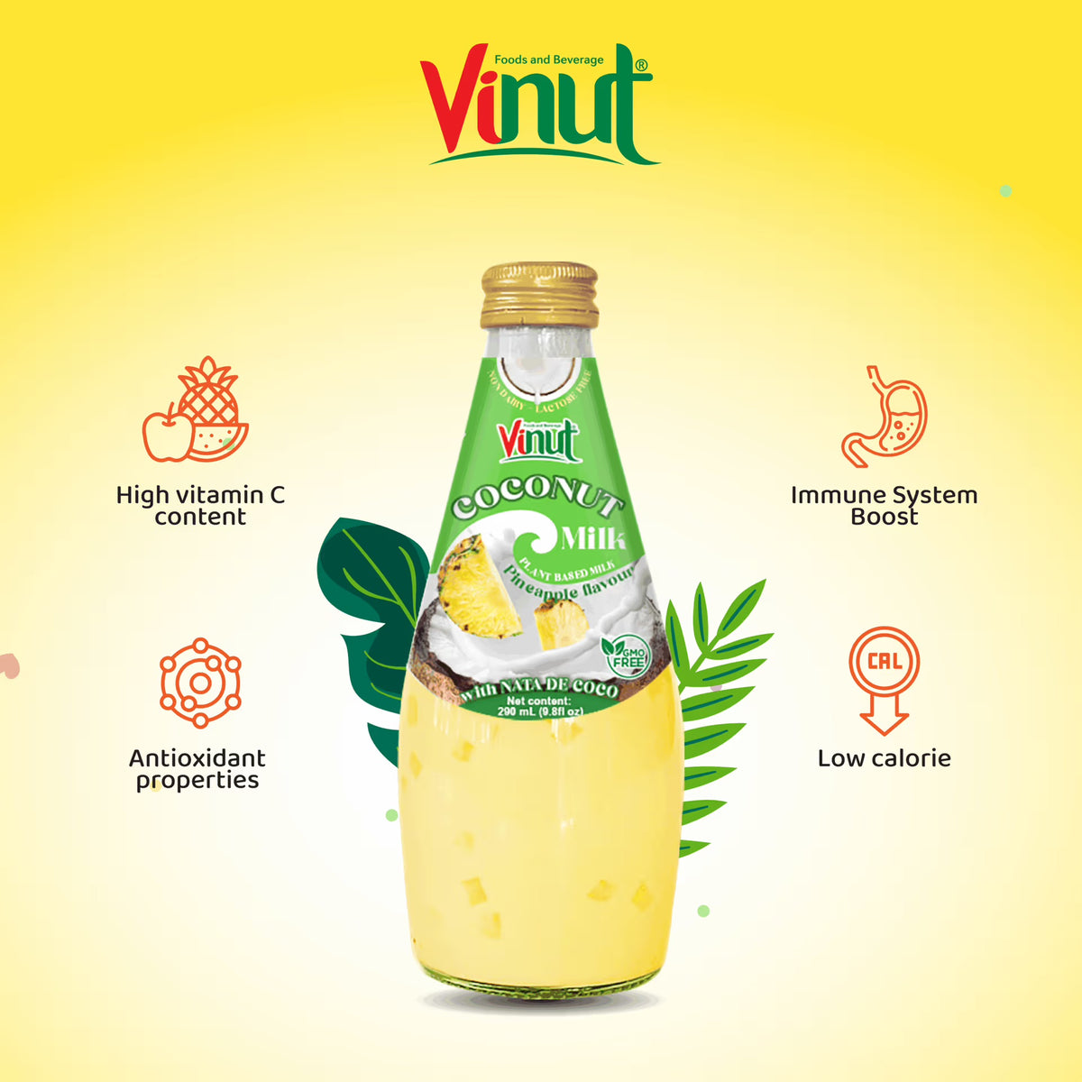 Pineapple Coconut Milk with Nata de Coco — 12 Pack | Creamy Coconut Drink with Jelly Pieces