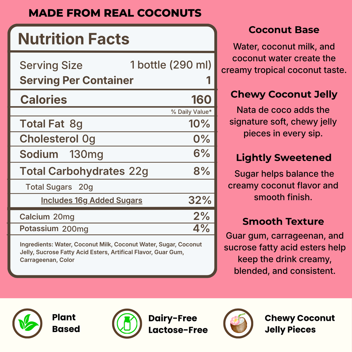 Strawberry Coconut Milk with Nata de Coco — 12 Pack | Creamy Coconut Drink with Jelly Pieces