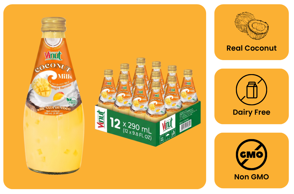 Mango Coconut Milk with Nata de Coco — 12 Pack | Creamy Coconut Drink with Jelly Pieces