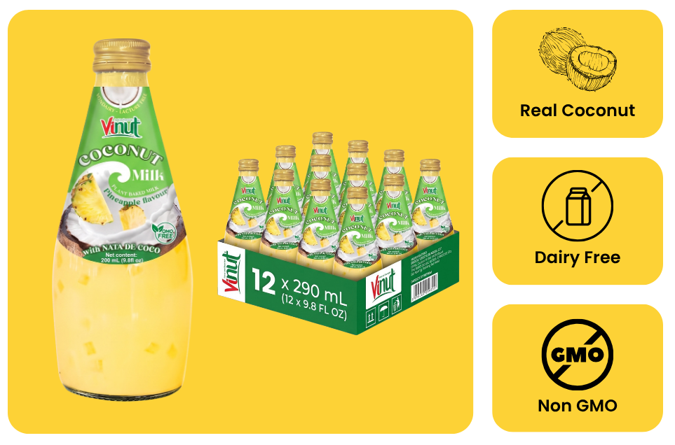 Pineapple Coconut Milk with Nata de Coco — 12 Pack | Creamy Coconut Drink with Jelly Pieces