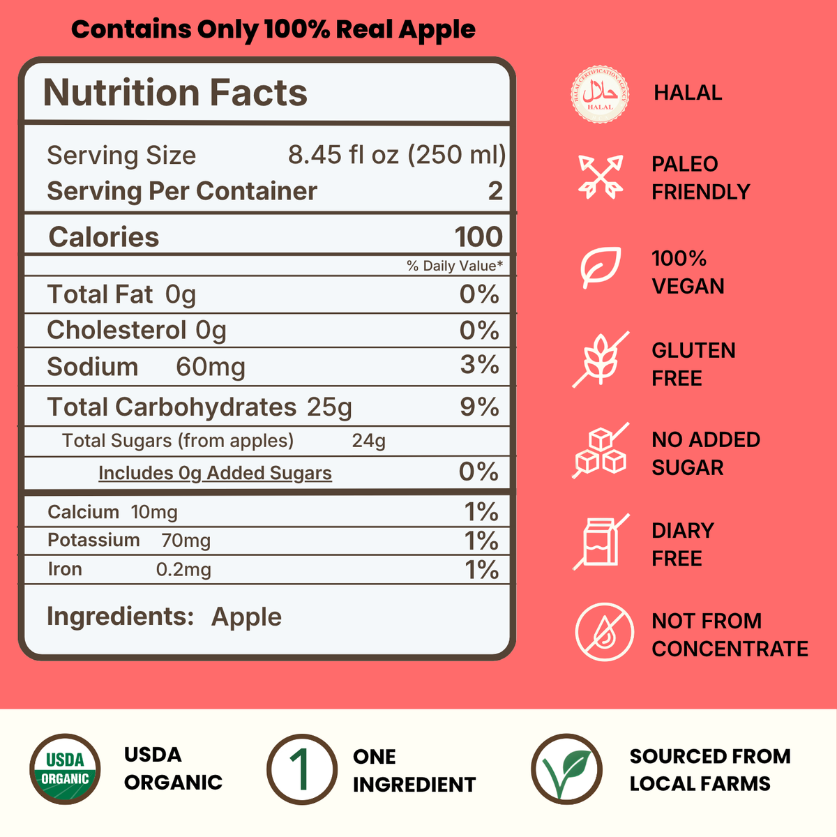 Nutrition Facts and ingredients for VINUT 100% apple juice with no added sugar