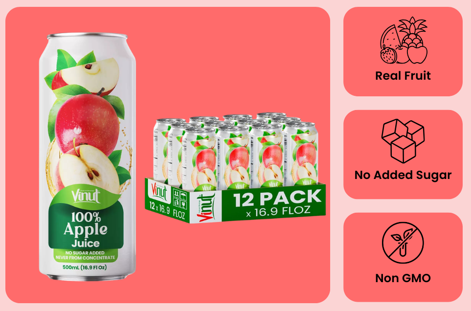 Vinut 100% apple juice attributes including no added sugar and not from concentrate