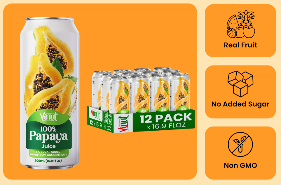 Vinut 100% papaya juice attributes including no added sugar and not from concentrate