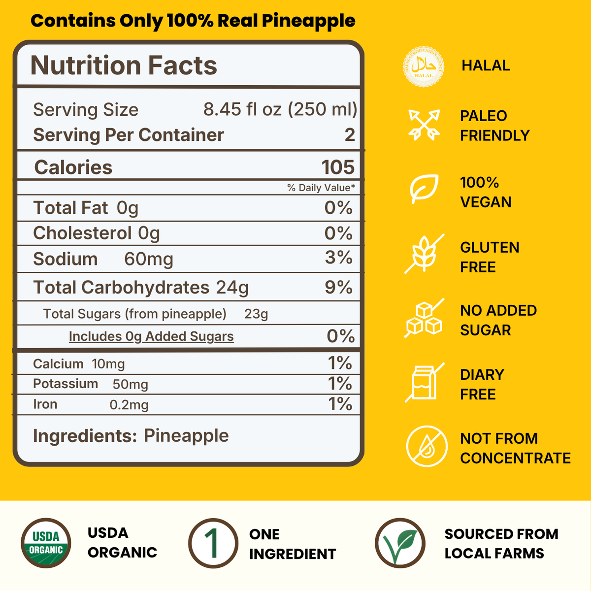 Nutrition Facts and ingredients for VINUT 100% pineapple juice with no added sugar