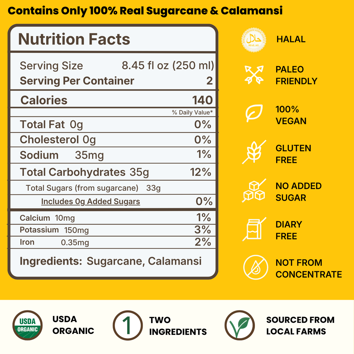Nutrition Facts and ingredients for VINUT 100% sugarcane juice with no added sugar