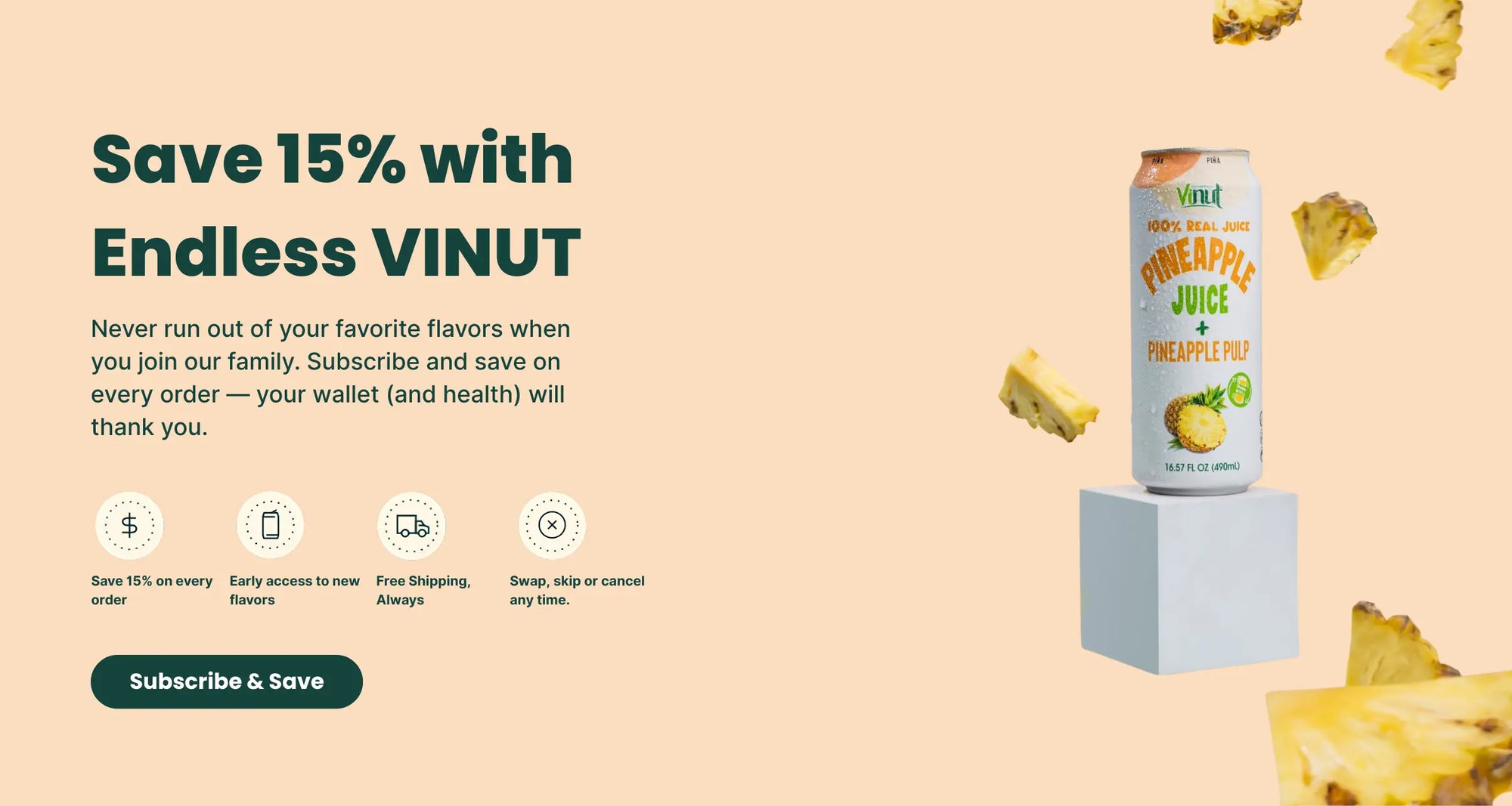 Save 15% with vinut fruit juice subscription